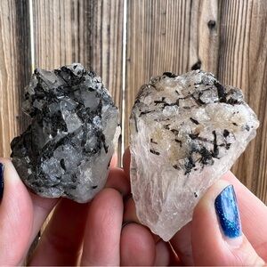 2 Piece Raw Clear Quartz with Black Tourmaline Crystals.